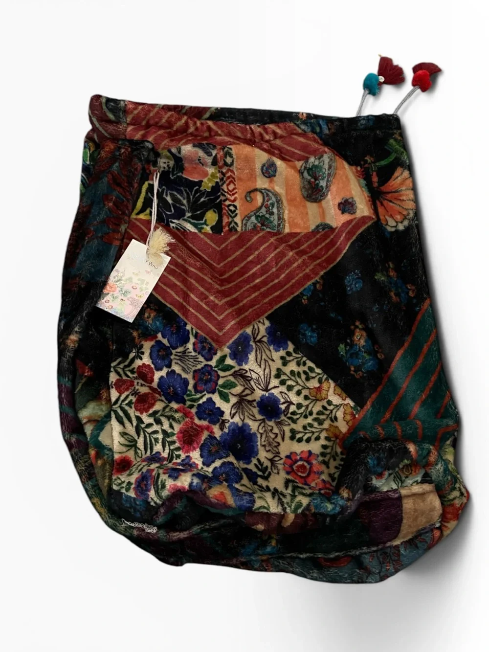 Johnny Was Boho Patchwork Velvet Tote Bag in Multi
